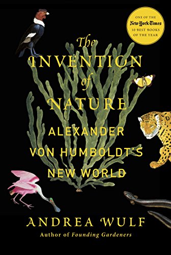 Omslaget The Invention of Nature viser gammaldagse naturteikningar: ein fugl, ein tiger, ein flamingo og ein ål